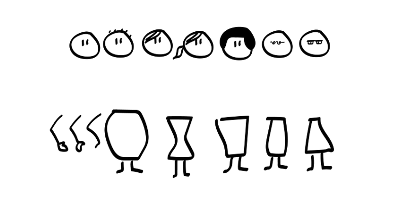 Different hair styles and bodyshapes