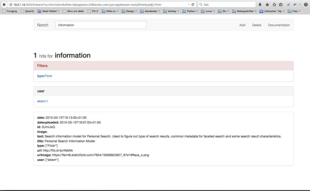 Search result filtered on facet