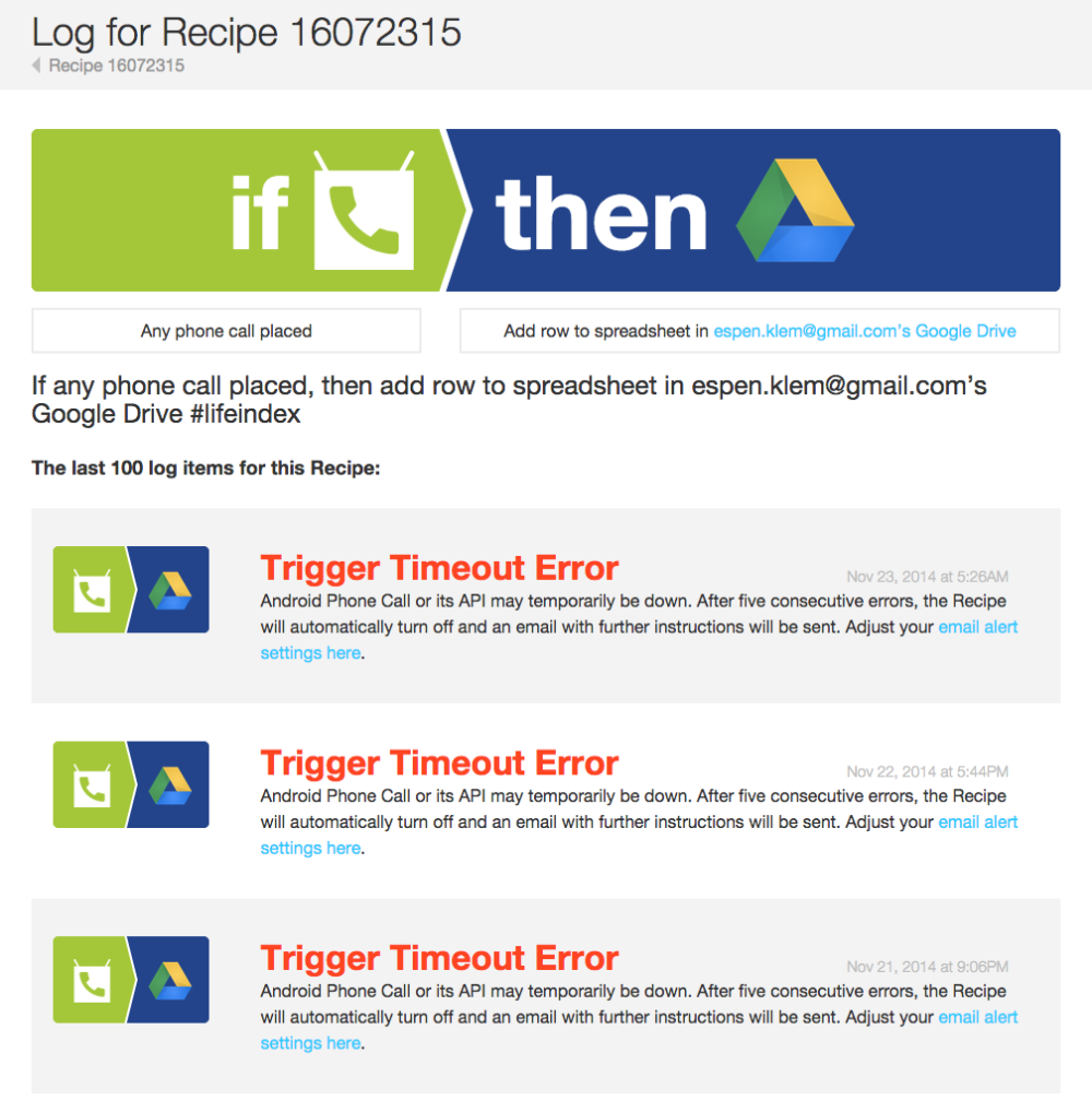 A lot of trigger timeout errors in the recipe log.